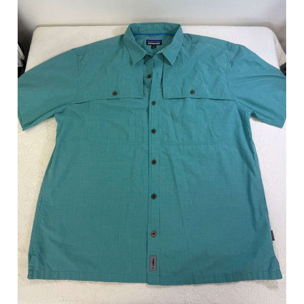 Patagonia Island Hopper Fishing Shirt Mens XL Teal Green Short Sleeve 52136